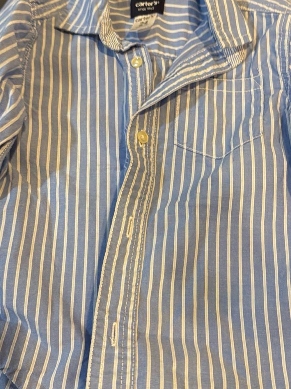 Carter's Blue and White Striped Button-Down Shirt size 24 months